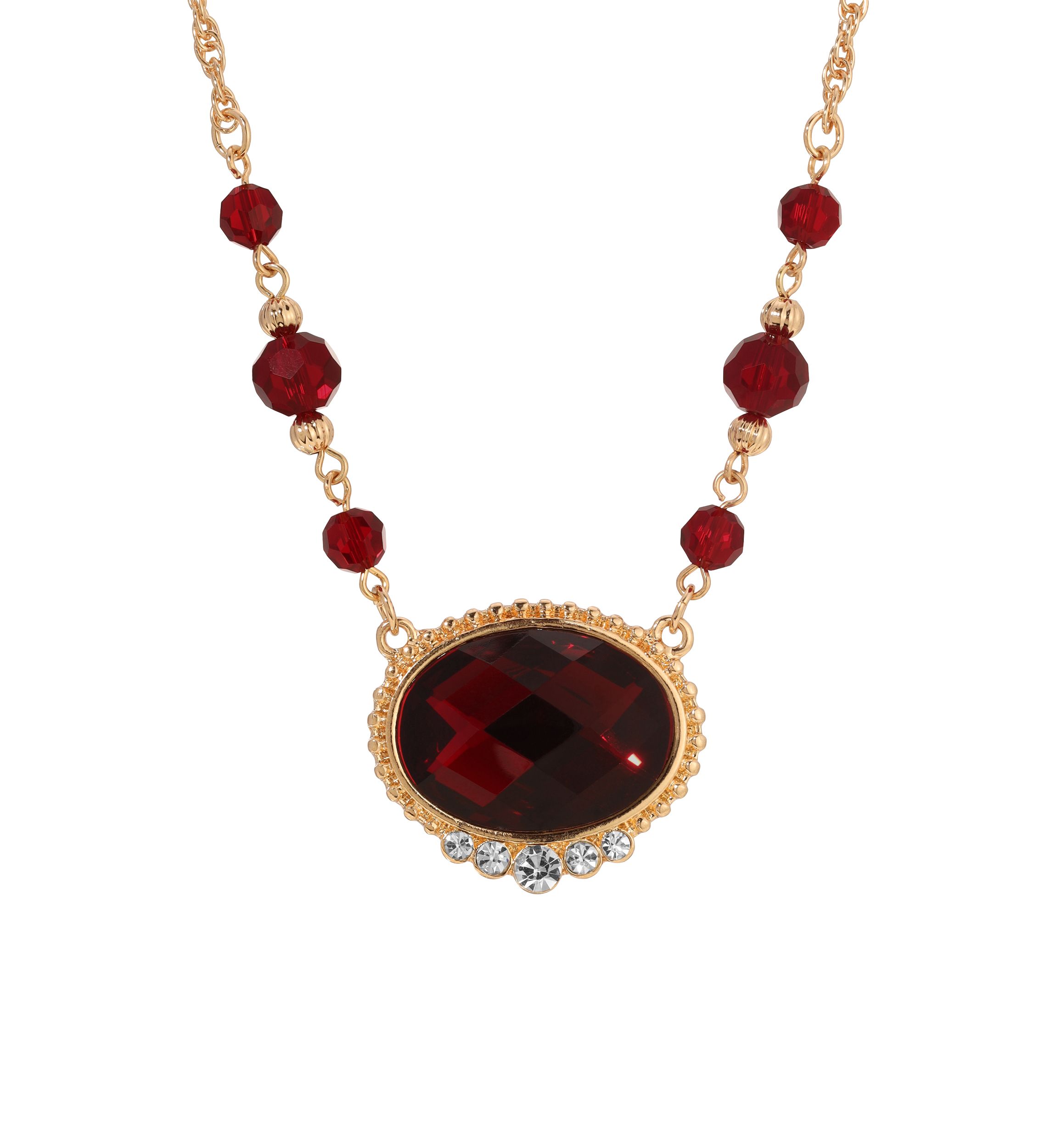 Gold Tone Red Bead Necklace 16" Adj.
