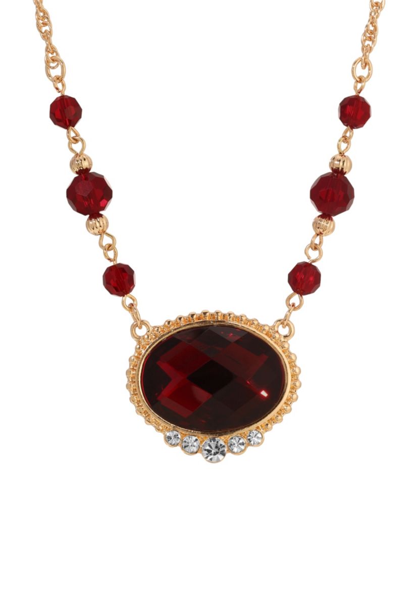 Gold Tone Red Bead Necklace 16" Adj.