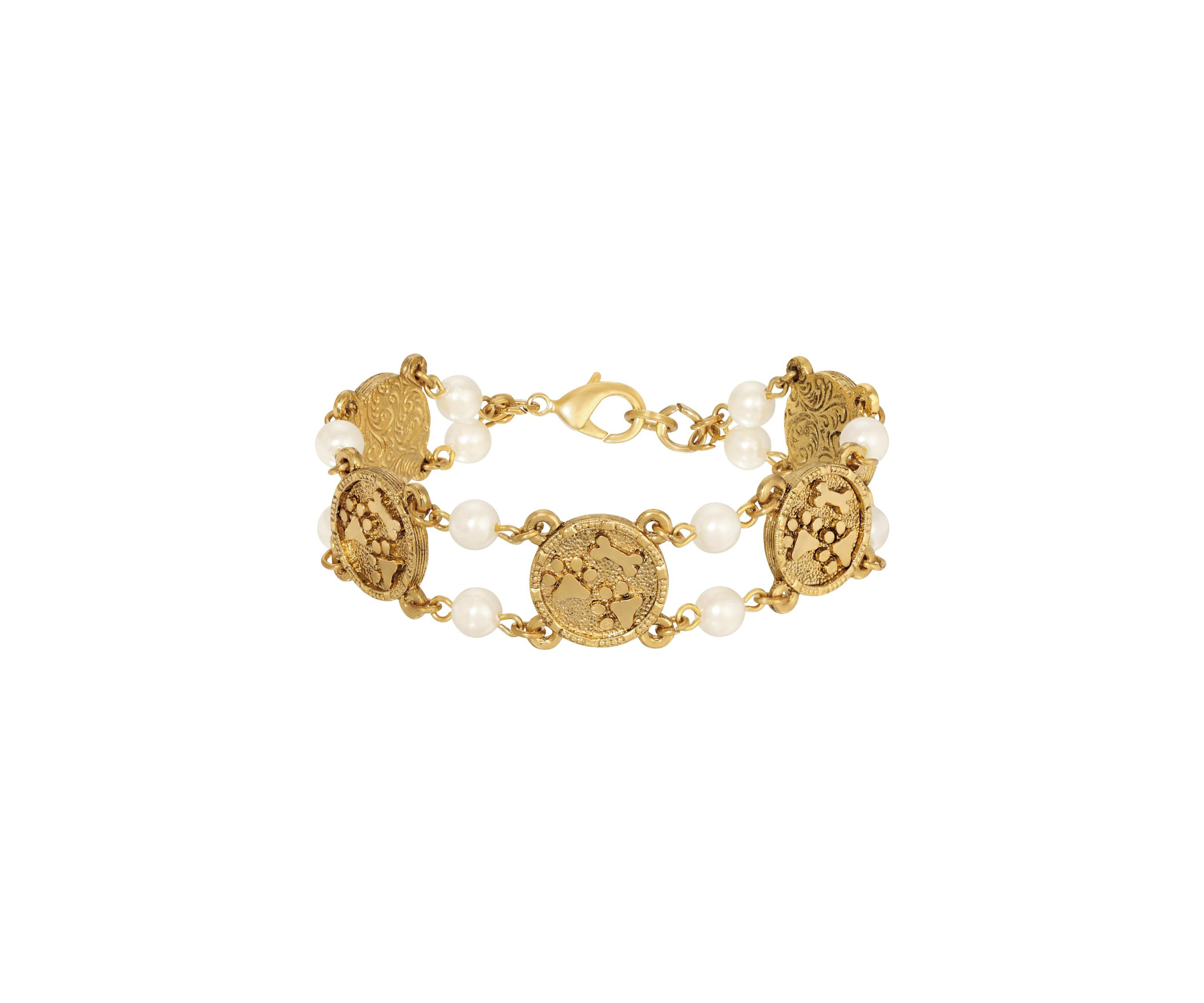 Dog Paws & Bone Faux Pearl Bead Braclet