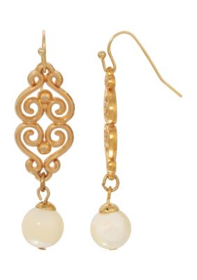 1928 Jewelry Filigree Mother of Pearl Drop Earrings