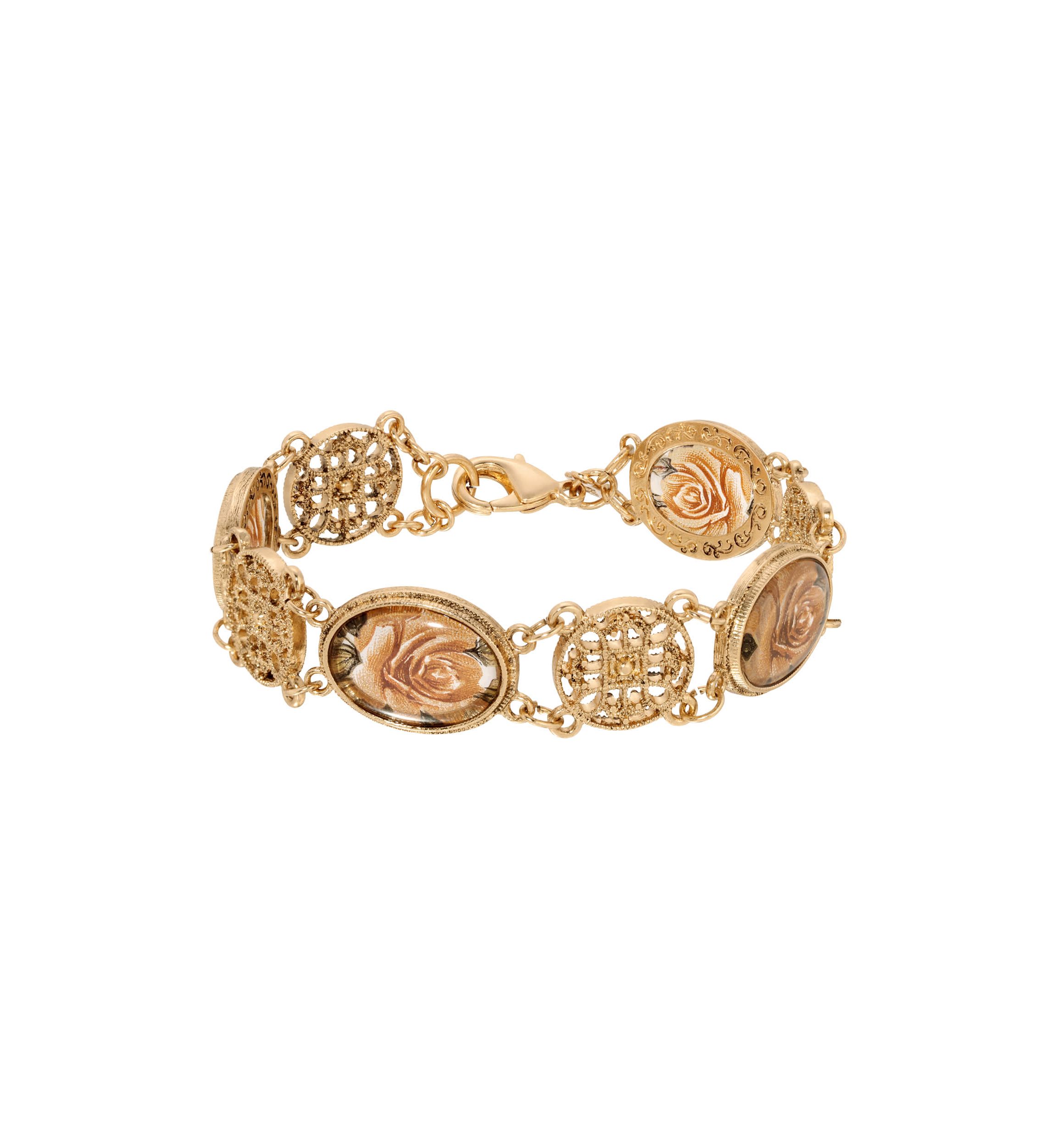 Oval Flw Stone Round Filigree Bracelet
