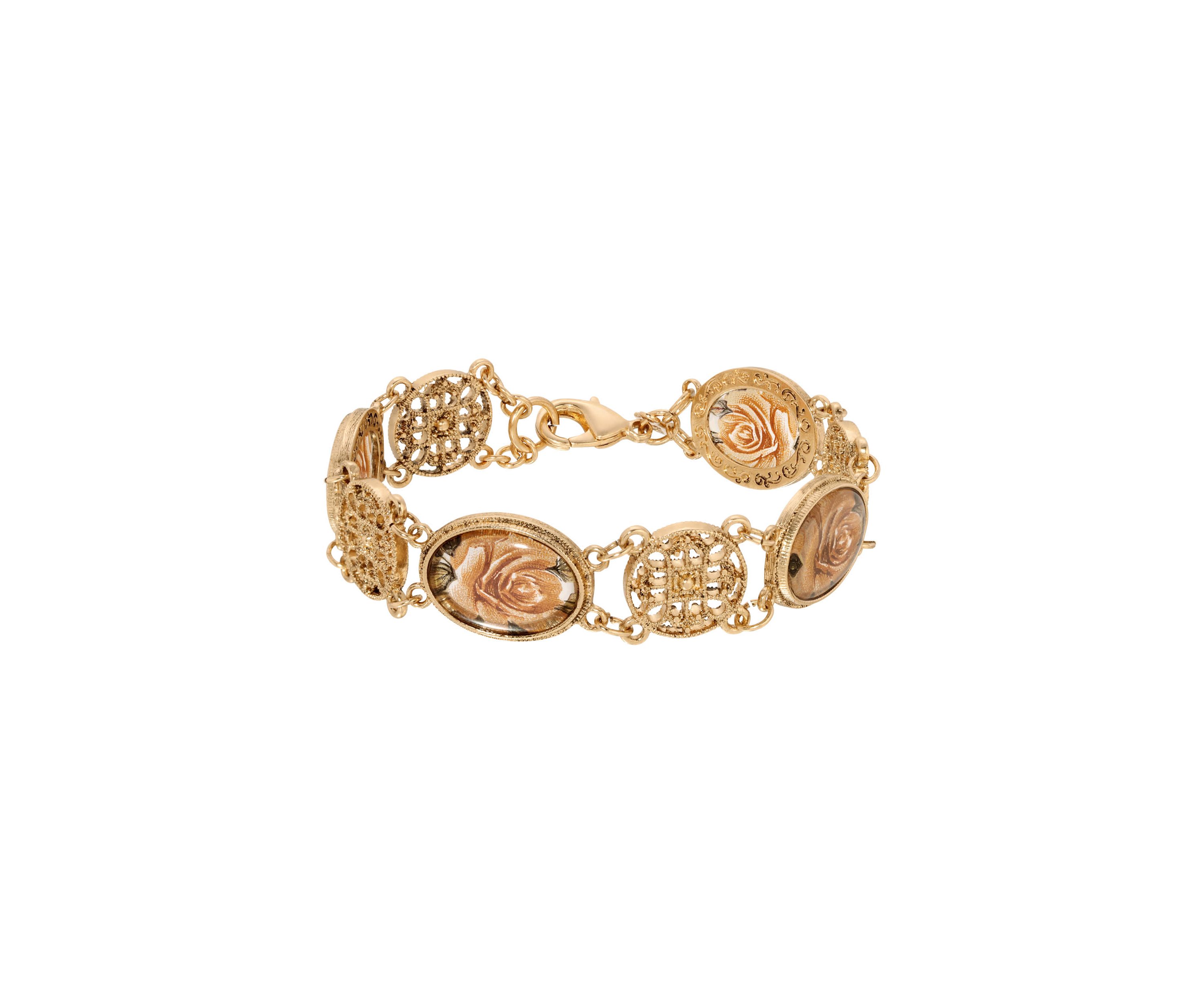Oval Flw Stone Round Filigree Bracelet