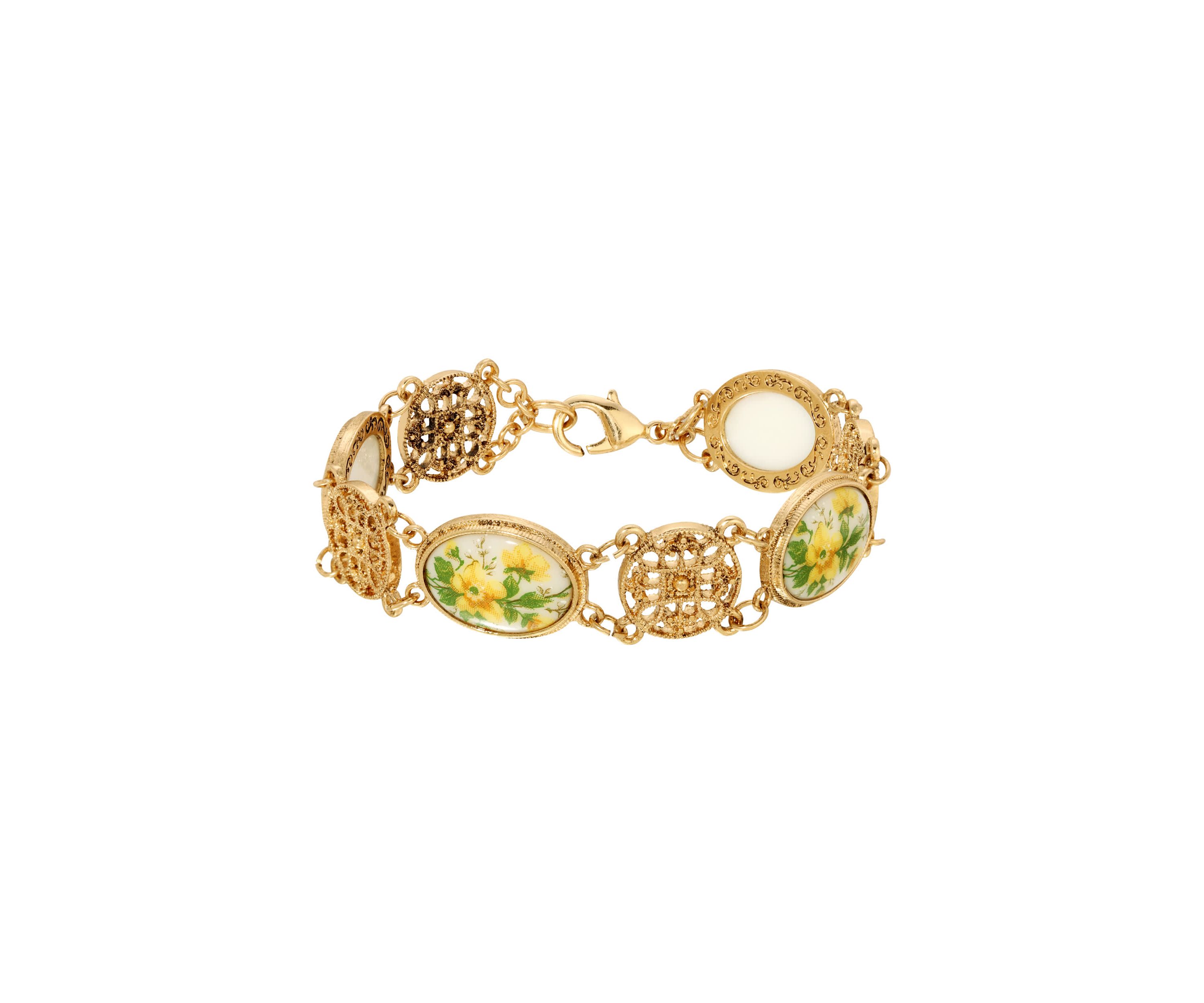 Oval Flw Stone Round Filigree Bracelet