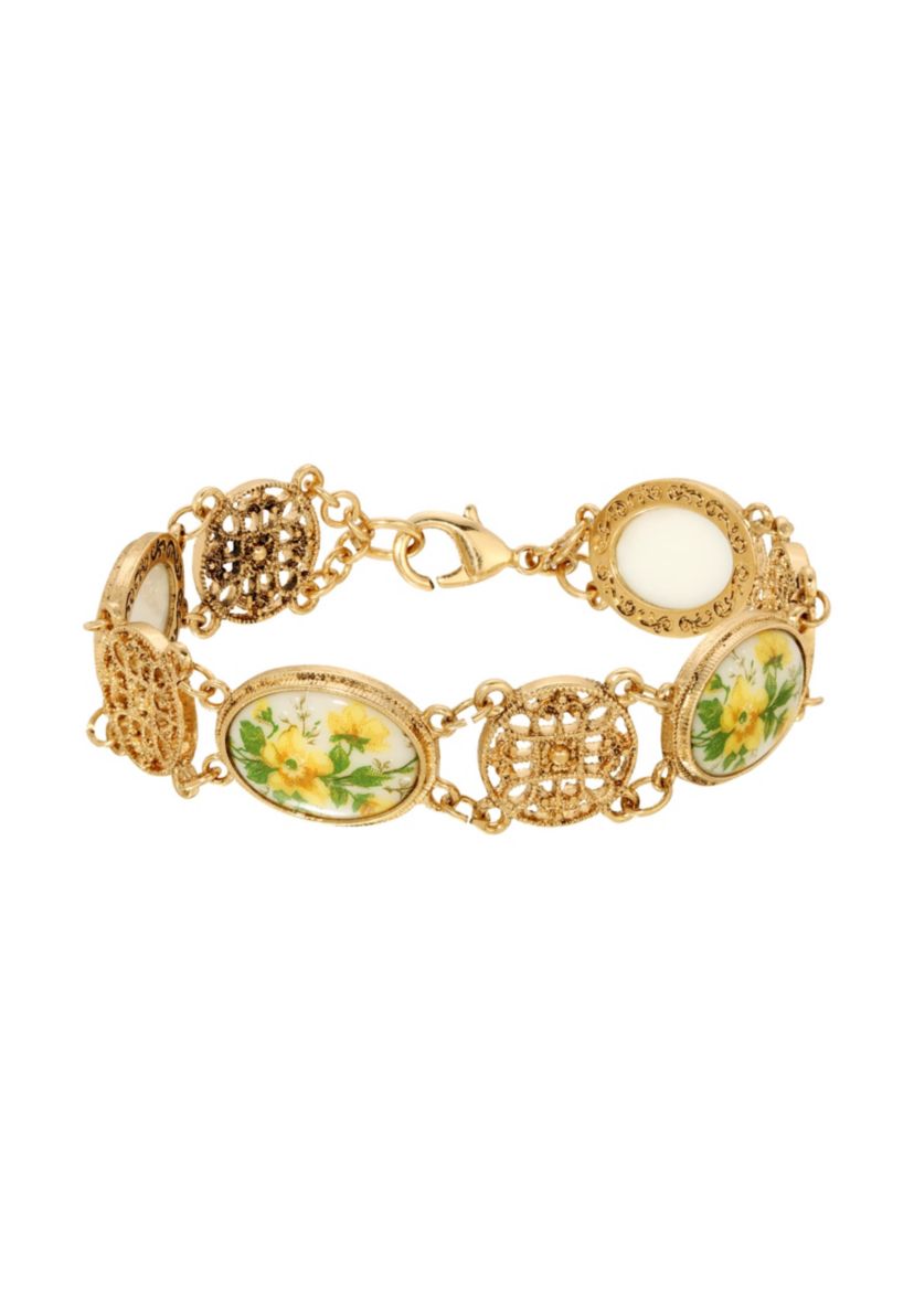 Oval Flw Stone Round Filigree Bracelet