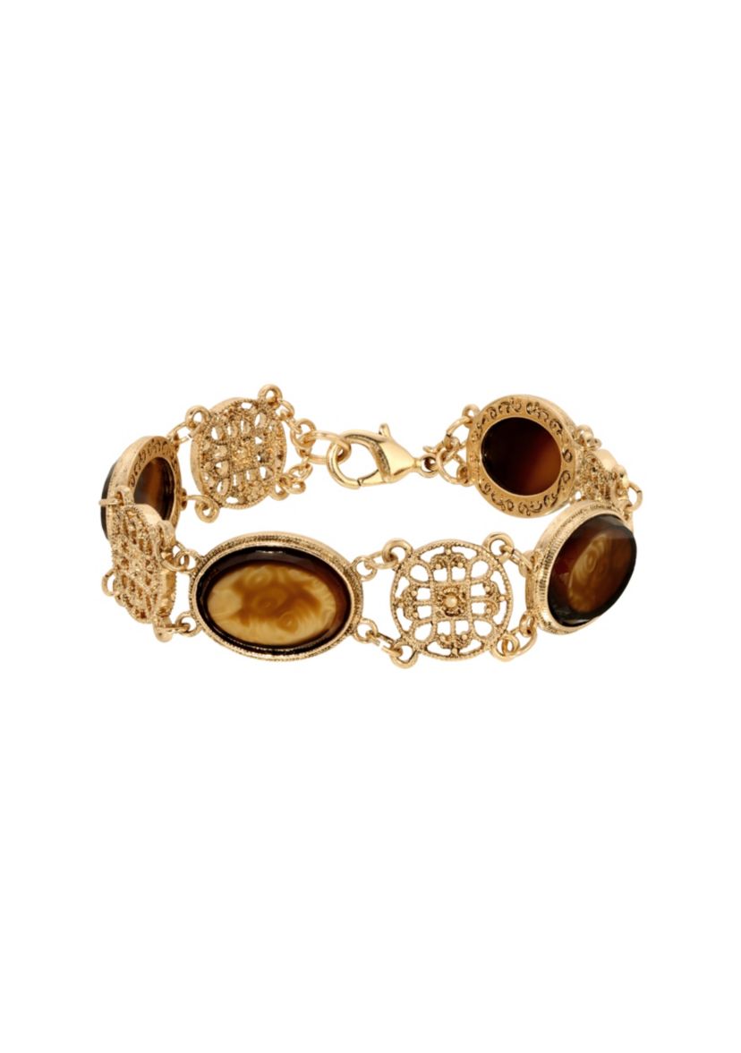 Gold Tone Oval Glass Filigree Bracelet