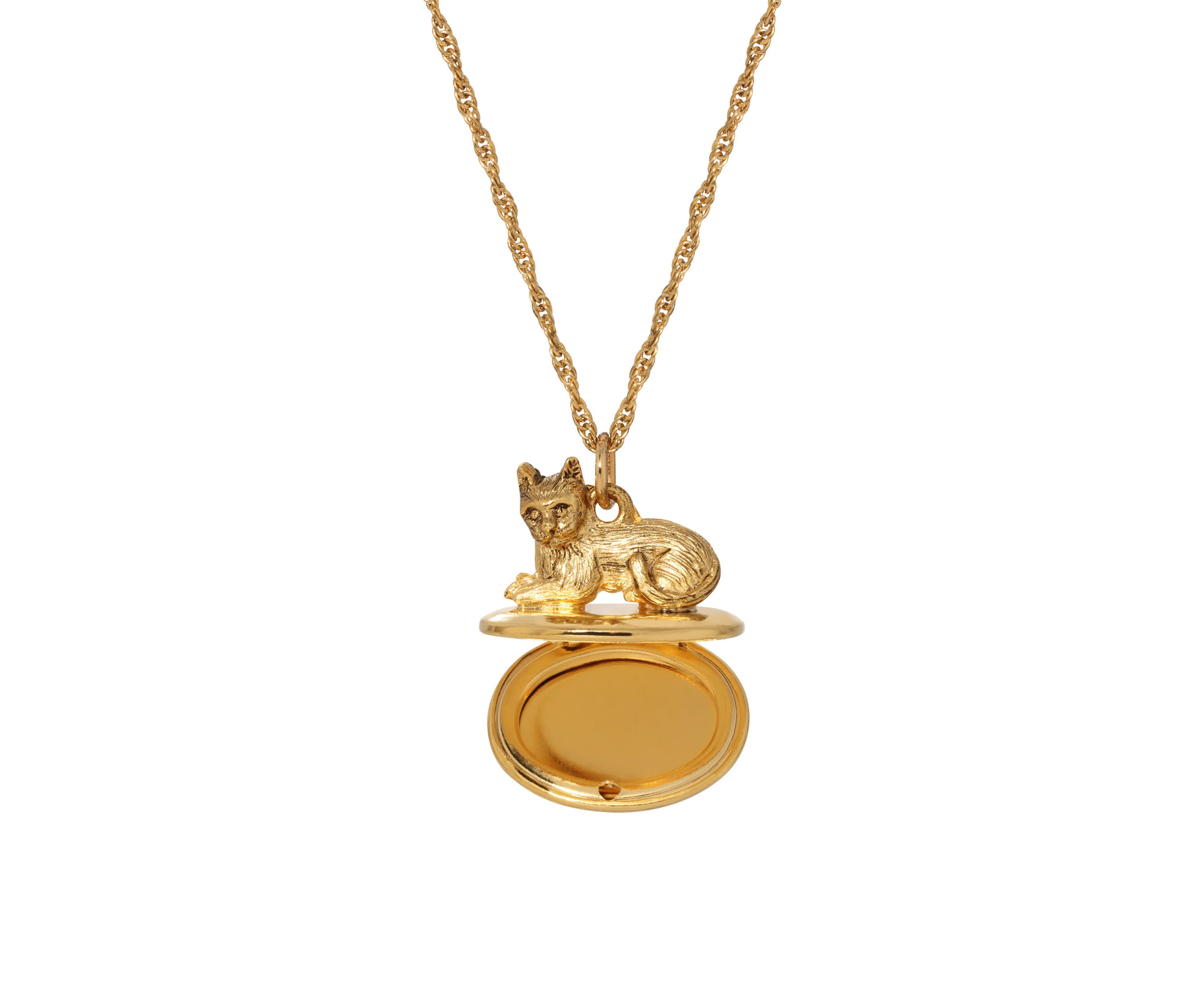 14K Gold Dipped Cat Locket Necklace 28"