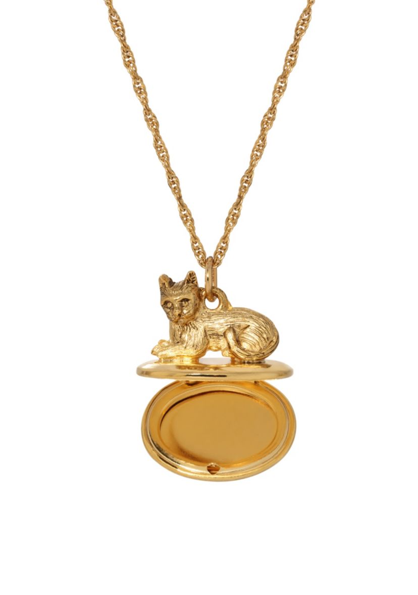 14K Gold Dipped Cat Locket Necklace 28"