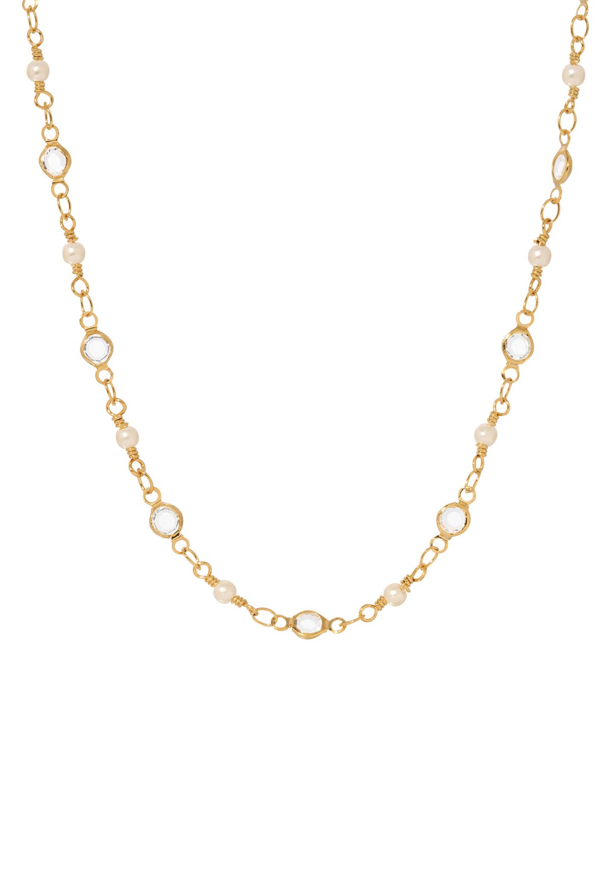 14K Gold Dipped Crystal Fx Prl Necklace