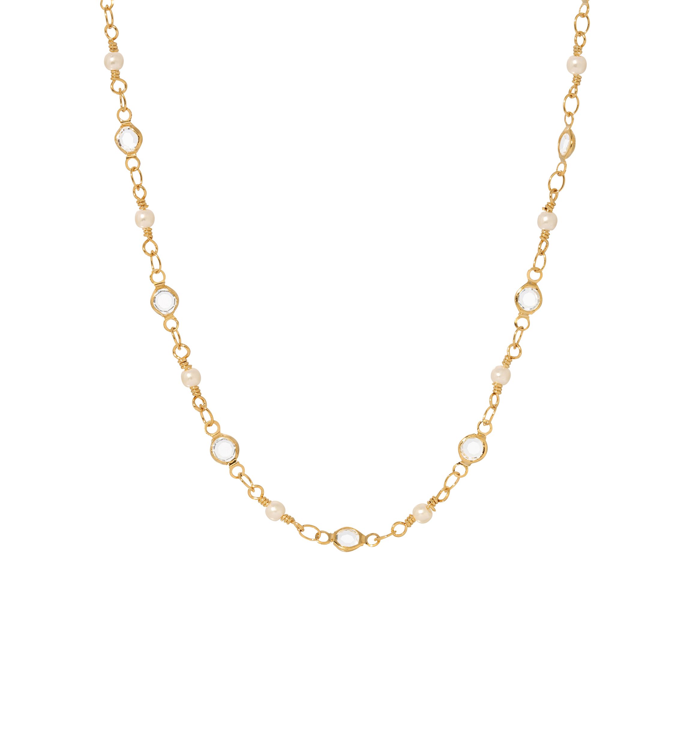 14K Gold Dipped Crystal Fx Prl Necklace