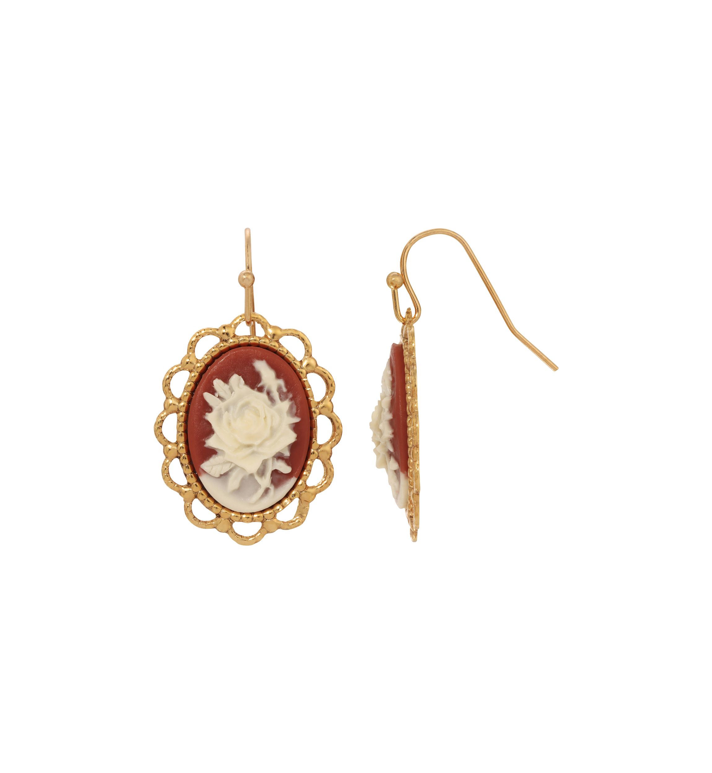 Gold-tone Oval Cameo Wire Earrings