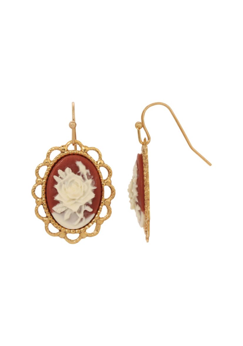Gold-tone Oval Cameo Wire Earrings