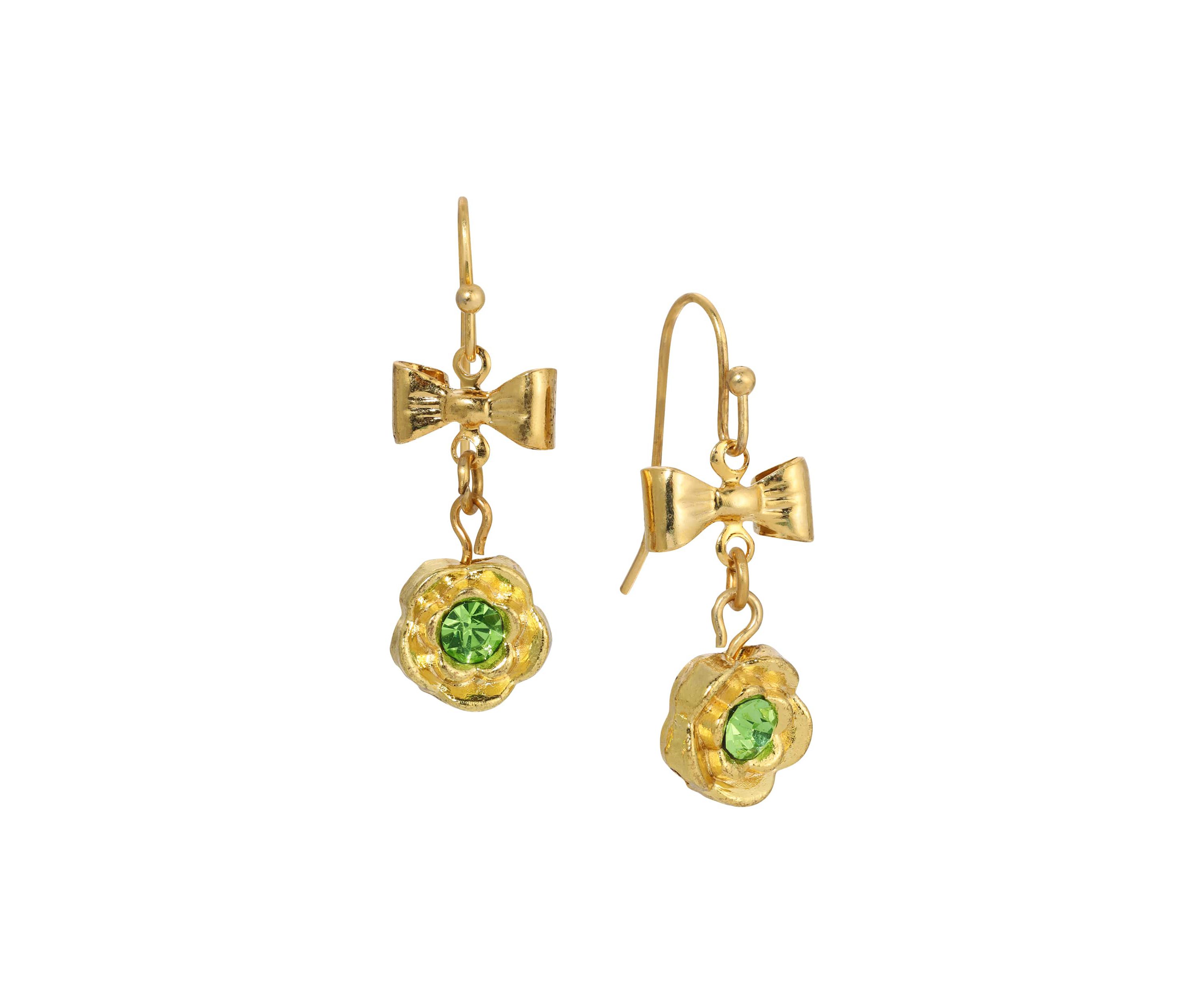 Gold-tone Green Flower Bow Drop Earring