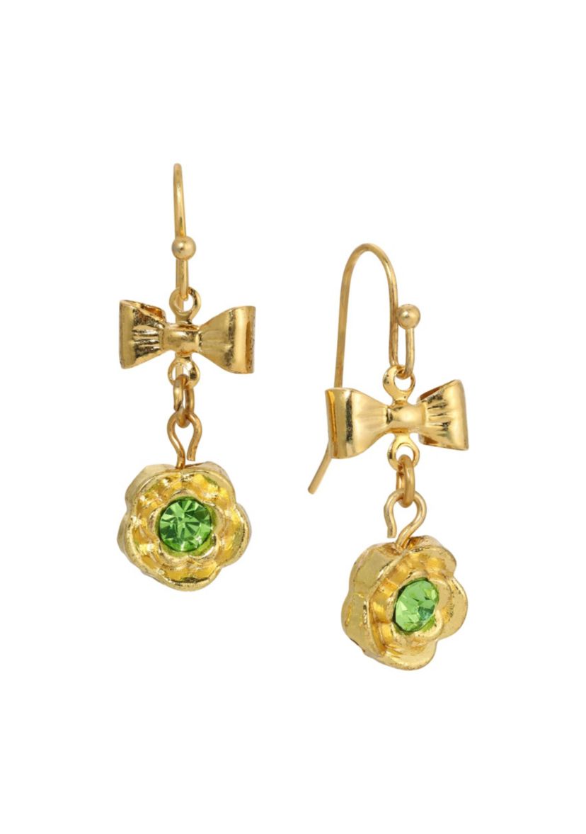 Gold-tone Green Flower Bow Drop Earring