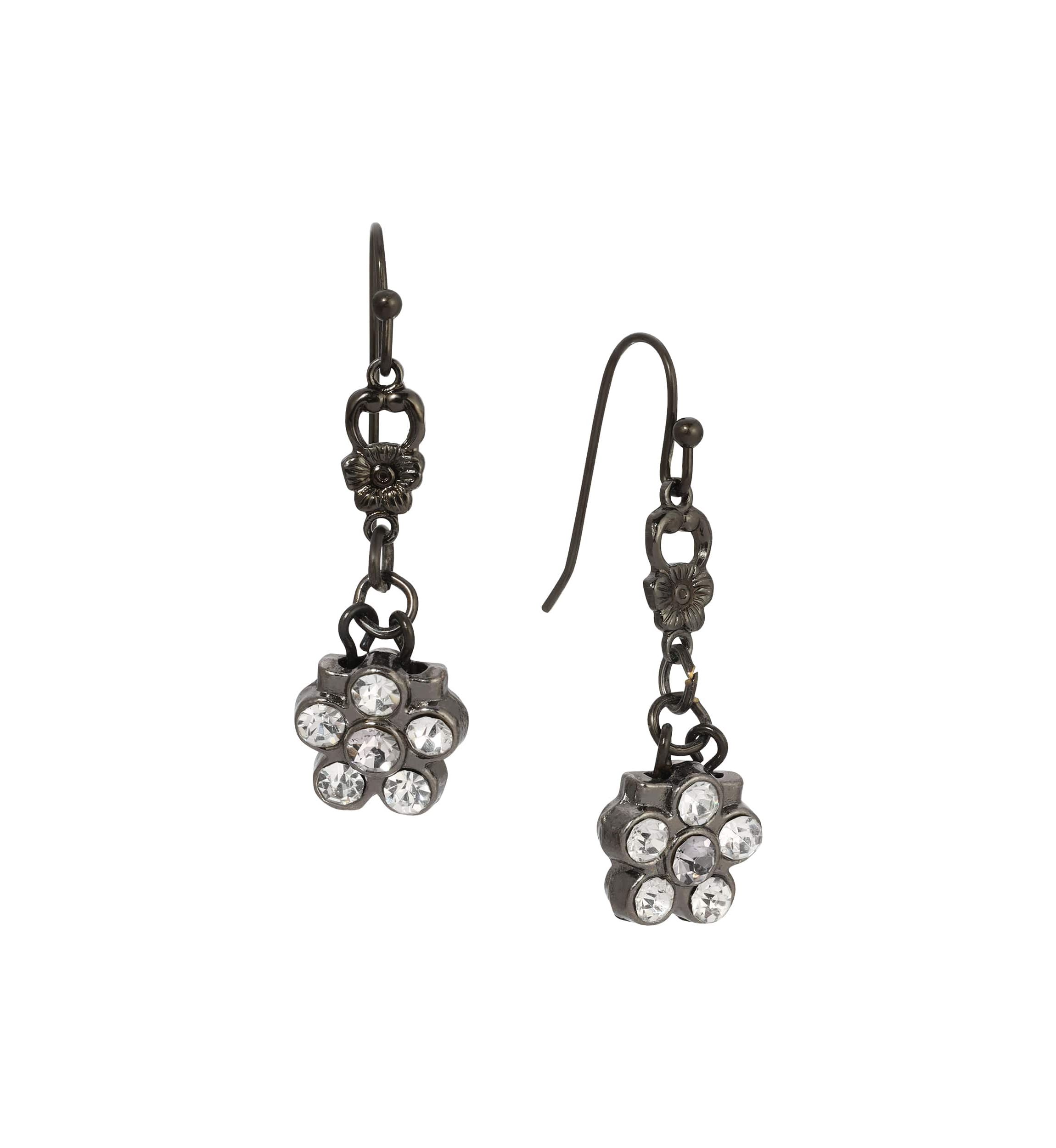 Black-tone Flower Drop Earrings