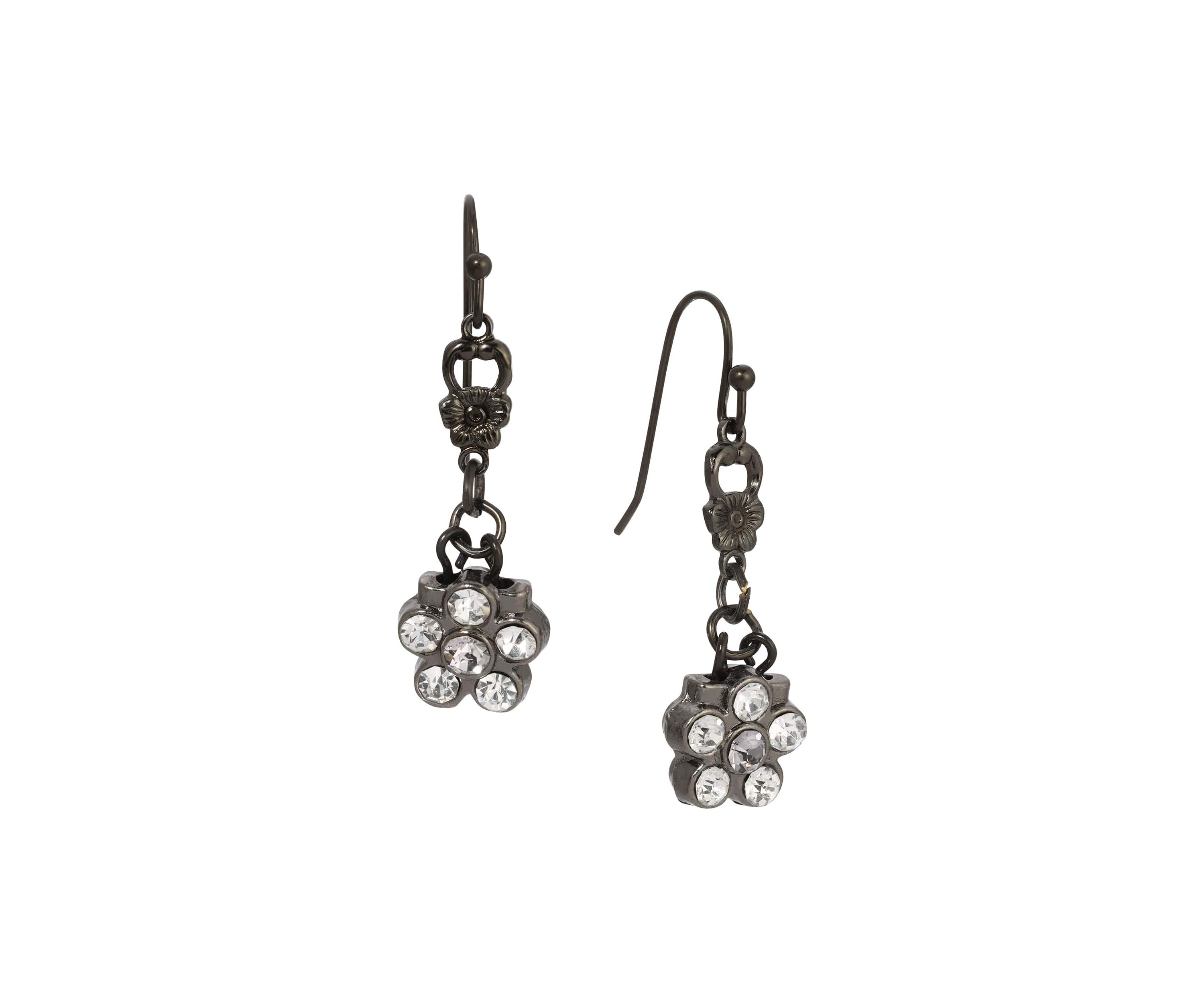 Black-tone Flower Drop Earrings
