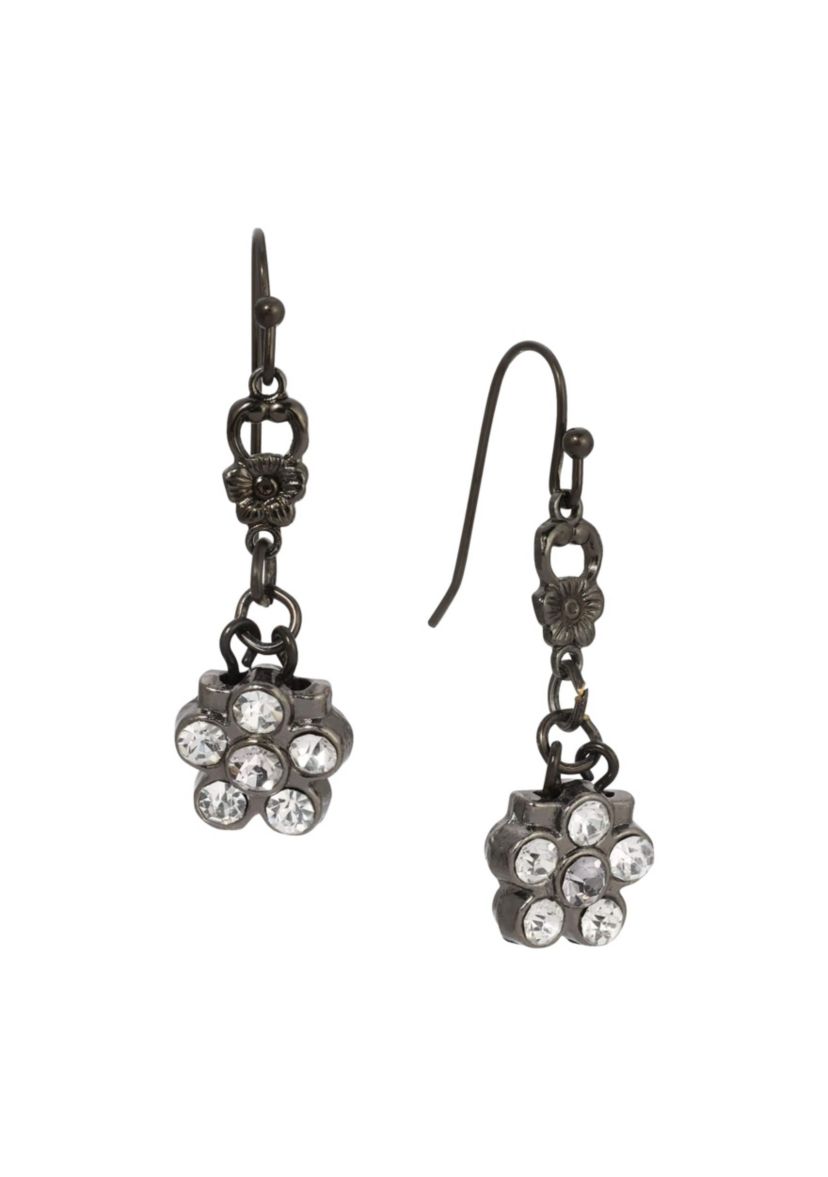 Black-tone Flower Drop Earrings