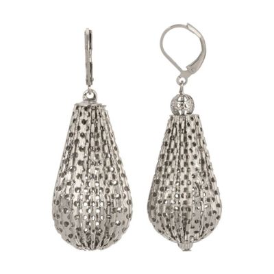 Large Silver Tone Meshlike Hollow Teardrop Dangle Drop Earrings