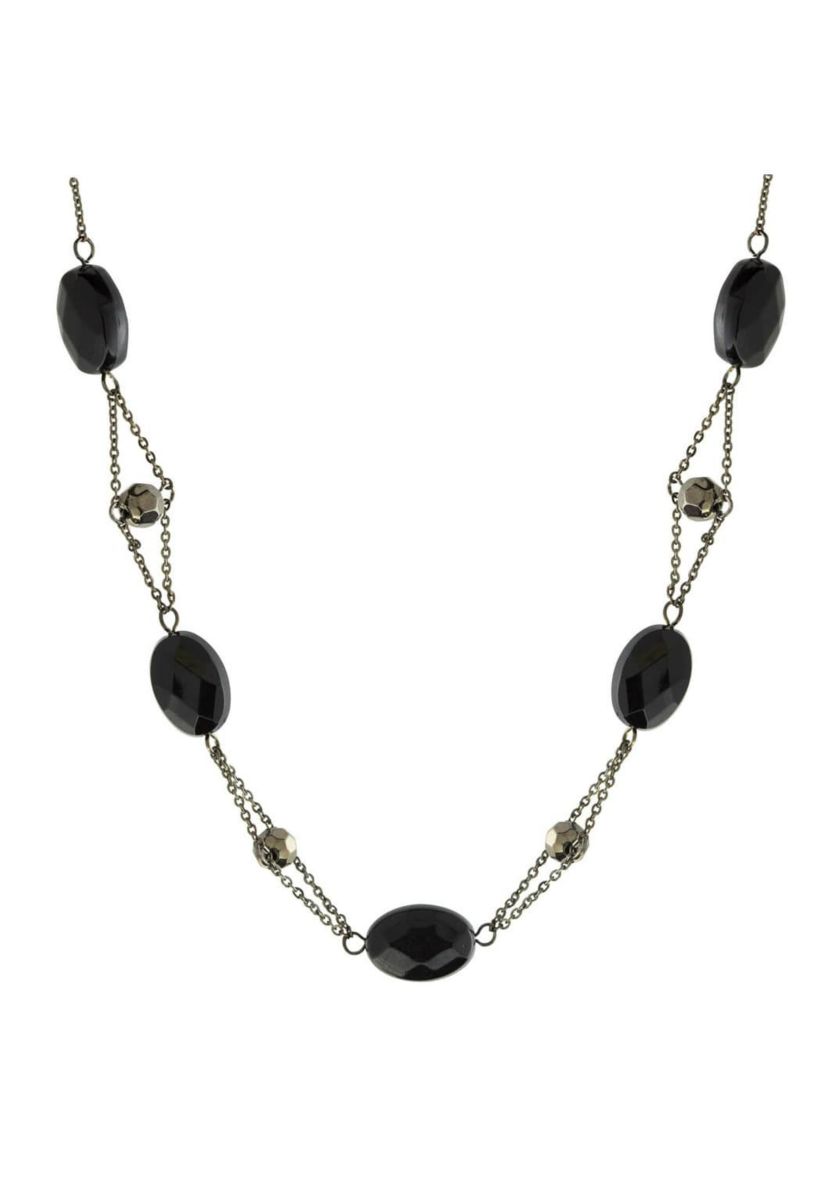 Black Tone Black Bead Strandage Necklace