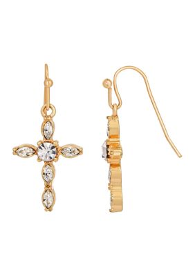 14K Gold-Dipped Crystal Cross Drop Earrings