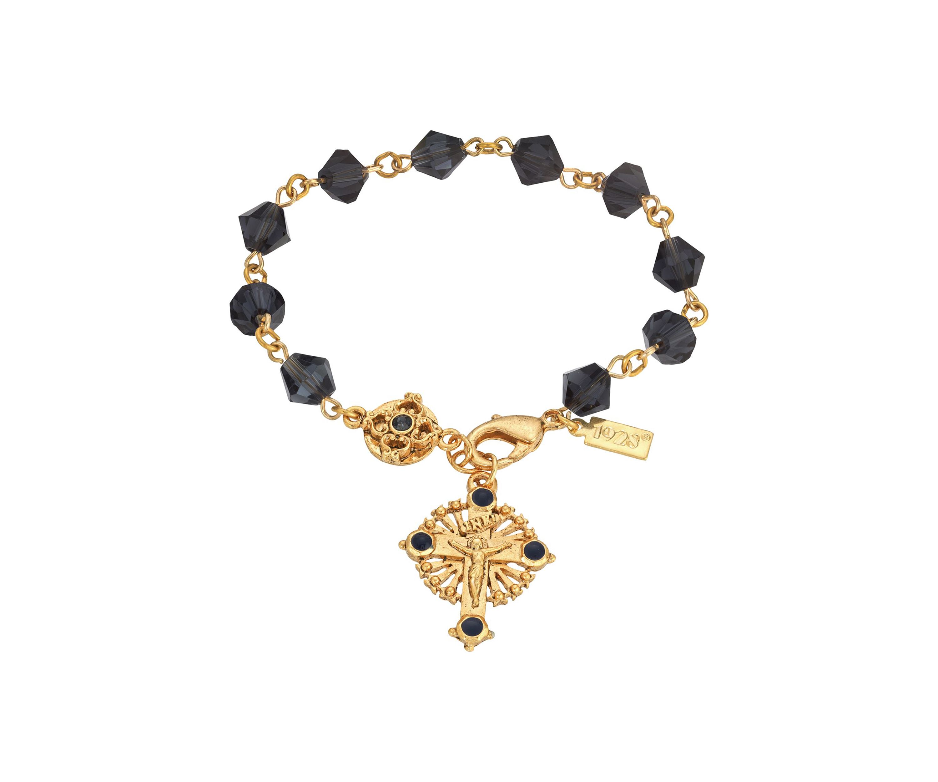 14K Gold-Dipped Blue Bead "Windows to Heaven" Rosary Crucifix Bracelet