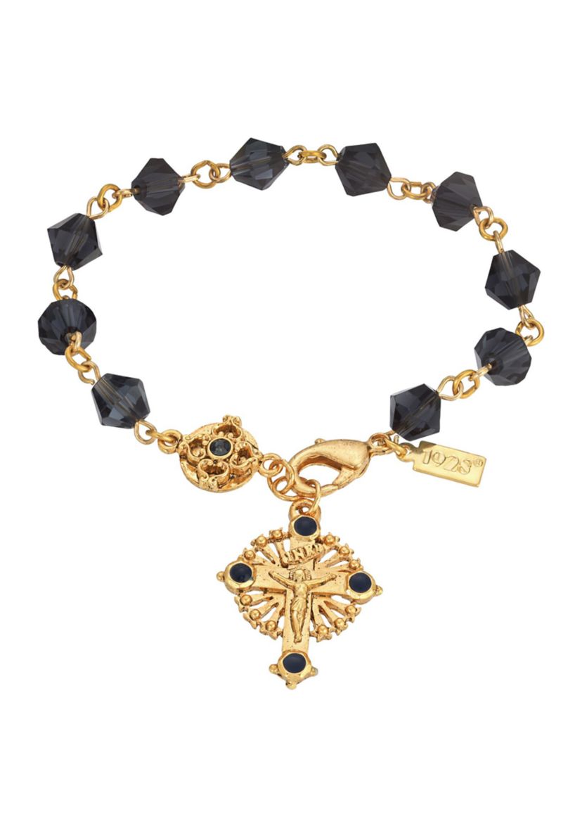 14K Gold-Dipped Blue Bead "Windows to Heaven" Rosary Crucifix Bracelet