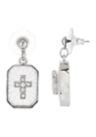 Silver-Tone Frosted Stone Crystal Cross Drop Earrings
