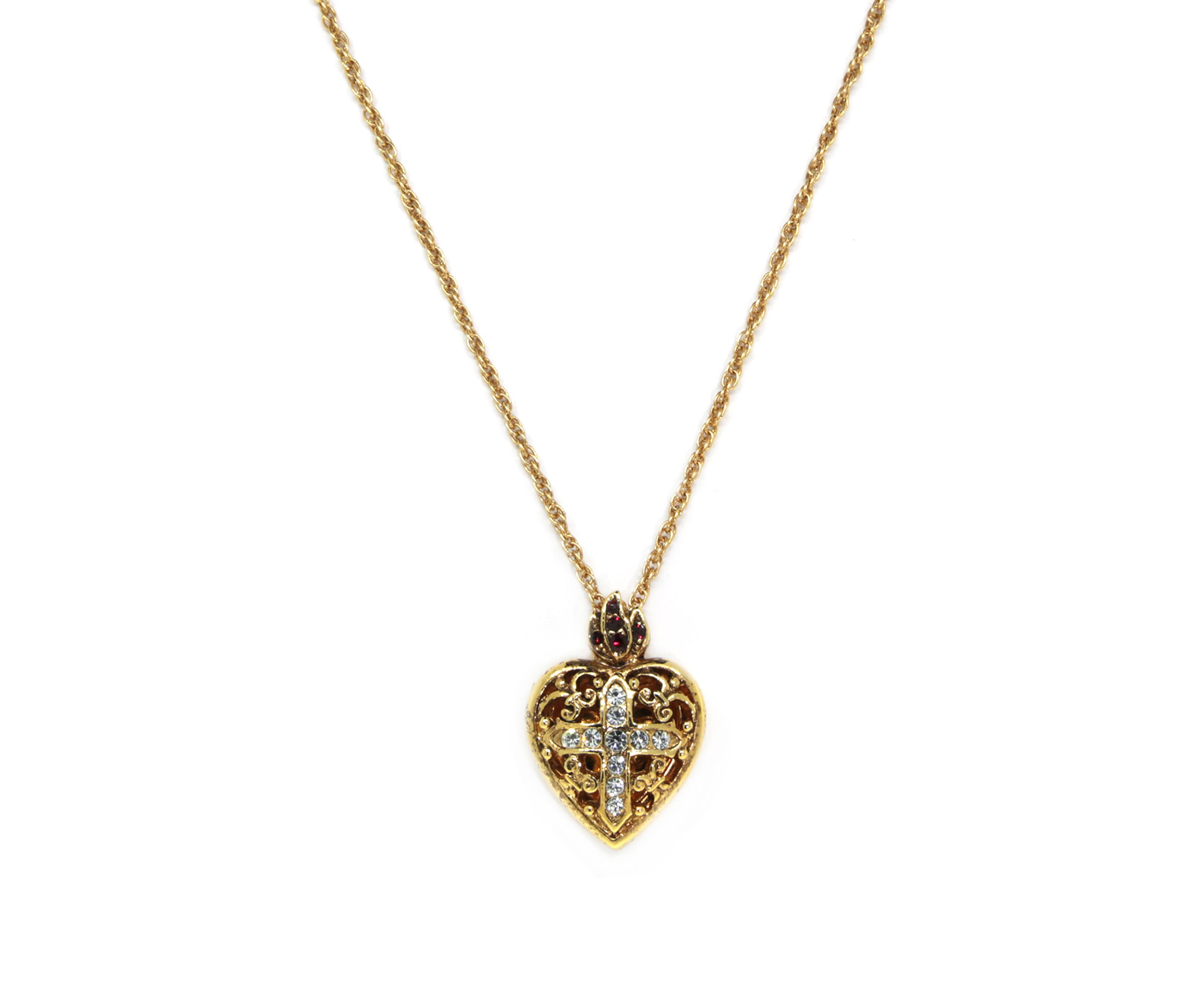 14k Gold Dipped Crystal Heart Cross Locket Necklace 