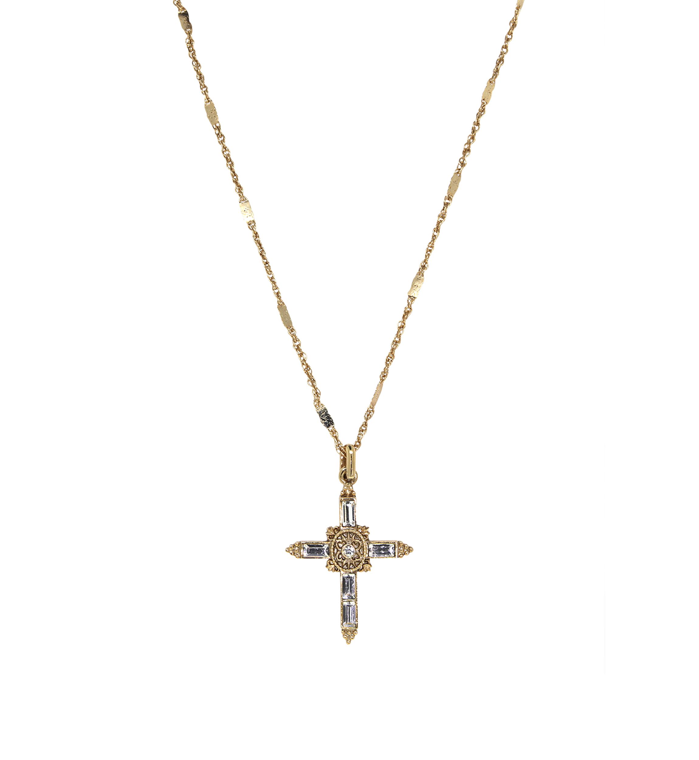 14K Gold Dipped Crystal Cross Pendant Necklace