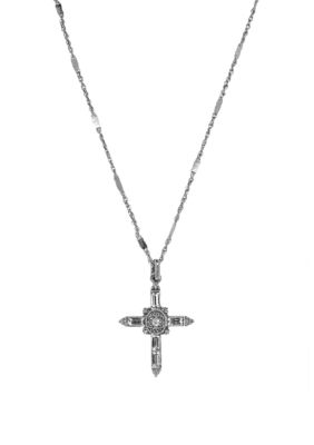 Silver Tone Crystal Cross Pendant Necklace