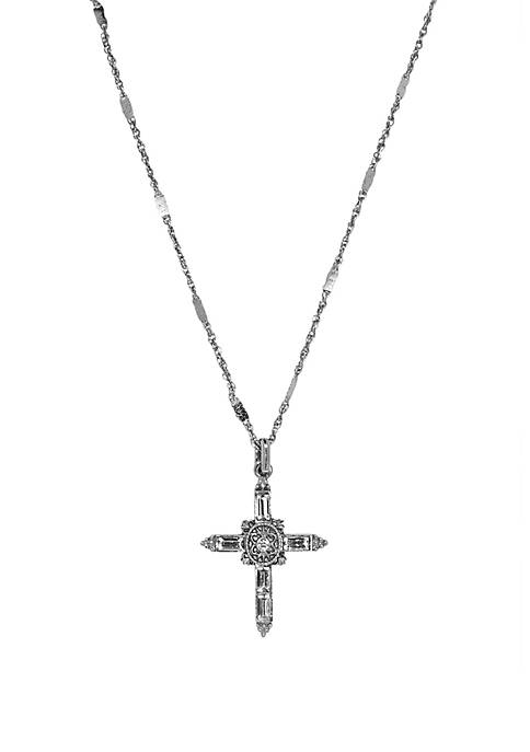 Silver Tone Crystal Cross Pendant Necklace