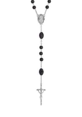 Silver-Tone and Black Bead Papal Rosary