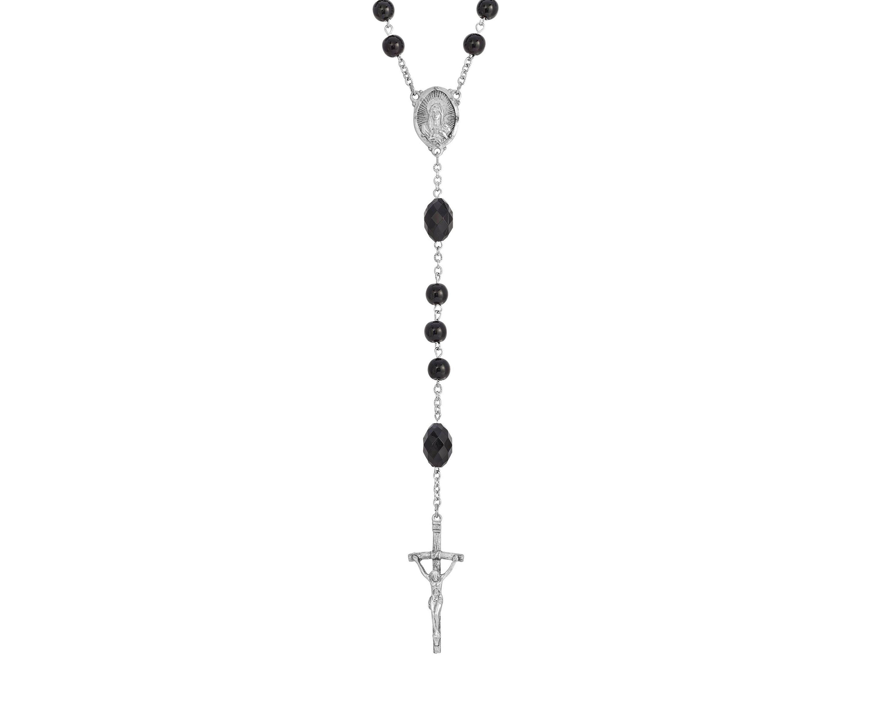 Silver-Tone and Black Bead Papal Rosary