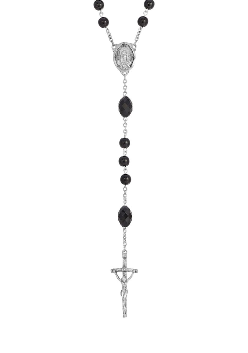Silver-Tone and Black Bead Papal Rosary