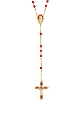 Symbols of Faith 14K Gold-Dipped Red Bead and Red Enamel Rosary
