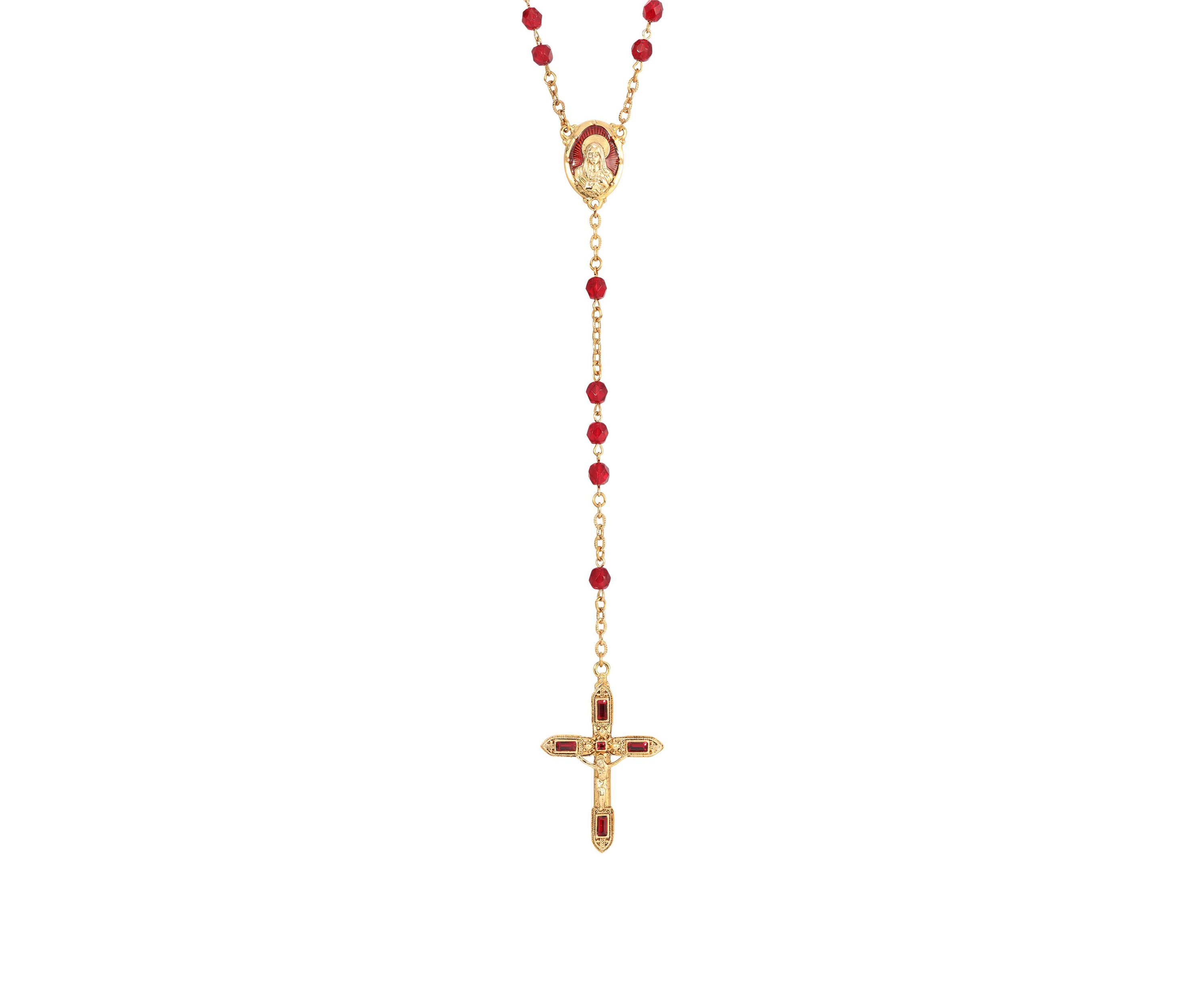 14K Gold-Dipped Red Bead and Red Enamel Rosary