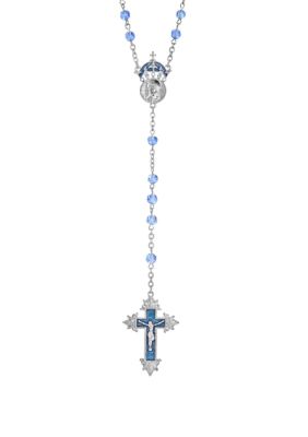 Silver-Tone Sapphire Blue Color Enamel "King of Kings" Rosary