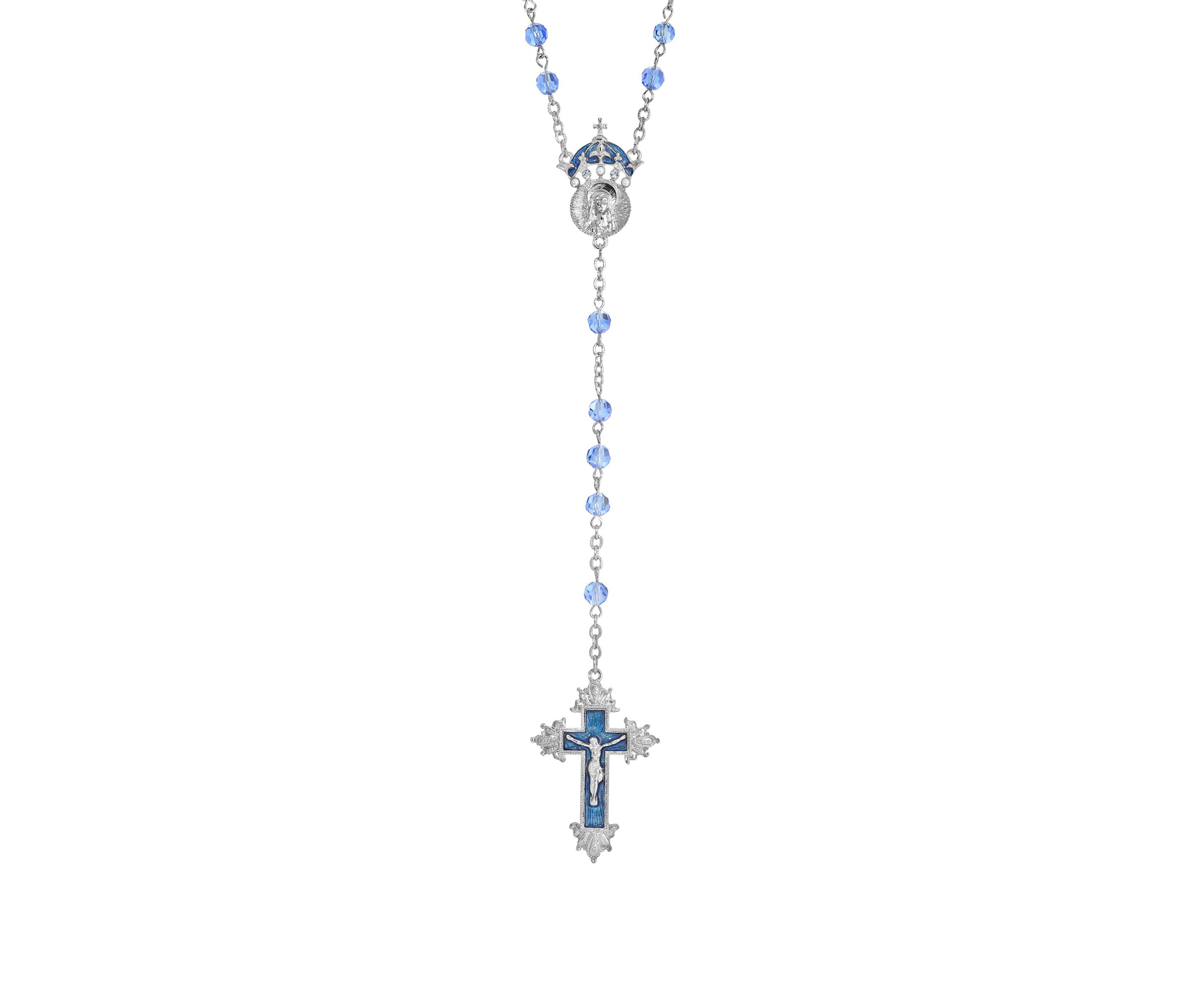 Silver-Tone Sapphire Blue Color Enamel "King of Kings" Rosary