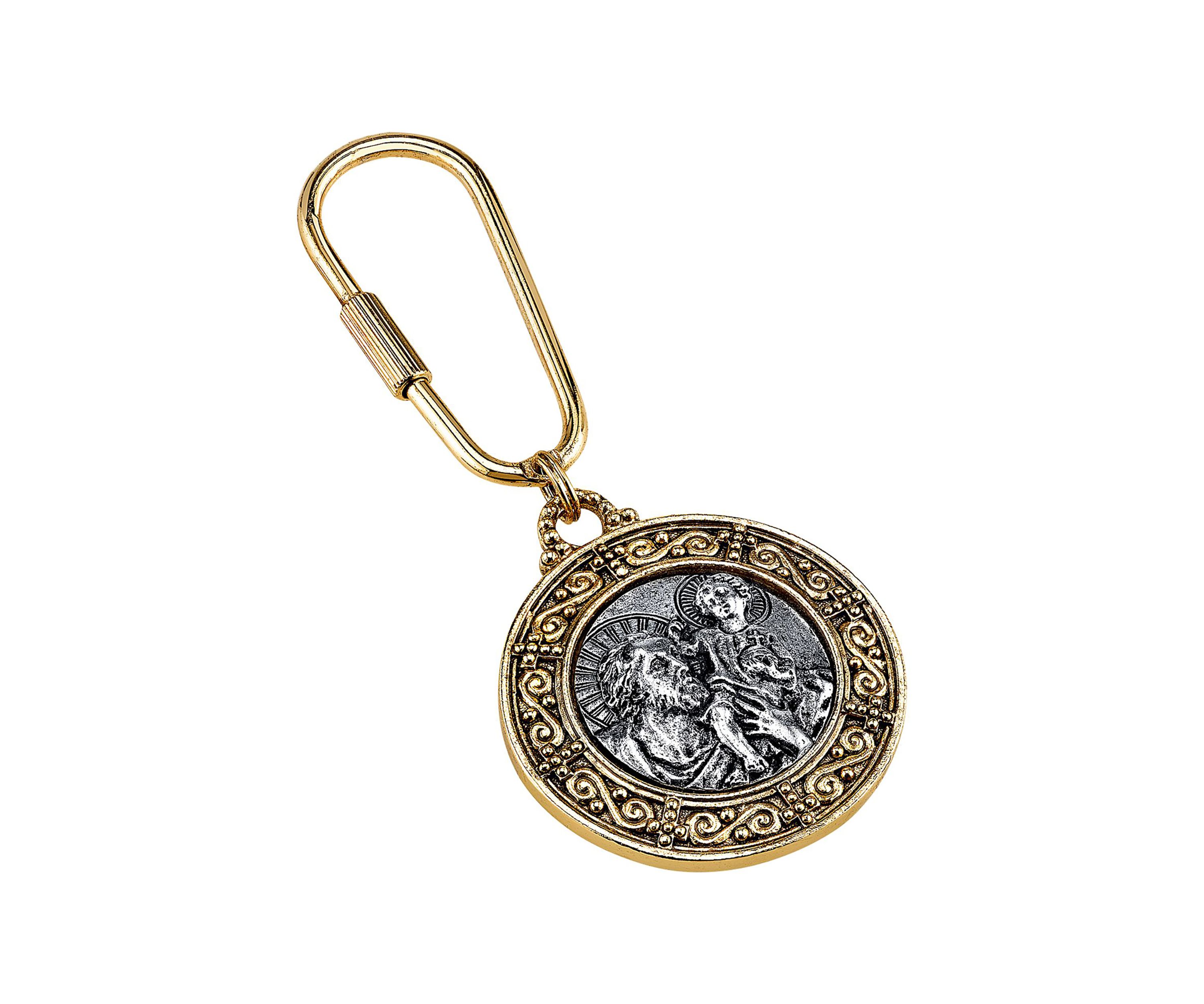 14K Gold-Dipped and Silver-Tone St. Christopher Key Fob