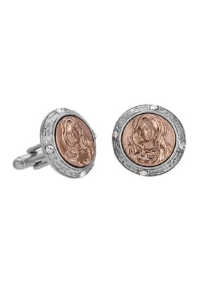 Rose Gold-Tone and Silver-Tone Mary Round Cuff Links