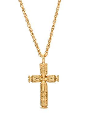 Symbols of Faith 14K Gold-Dipped Cross Necklace - 16" Adj, Gold, 16 in