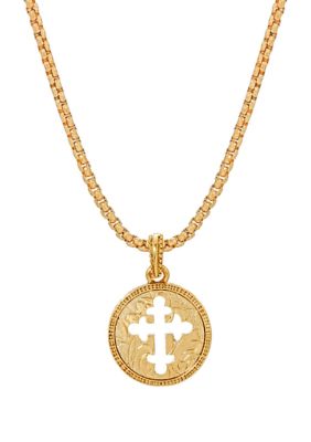 14K Gold-Dipped Coin Cross Necklace - 20"