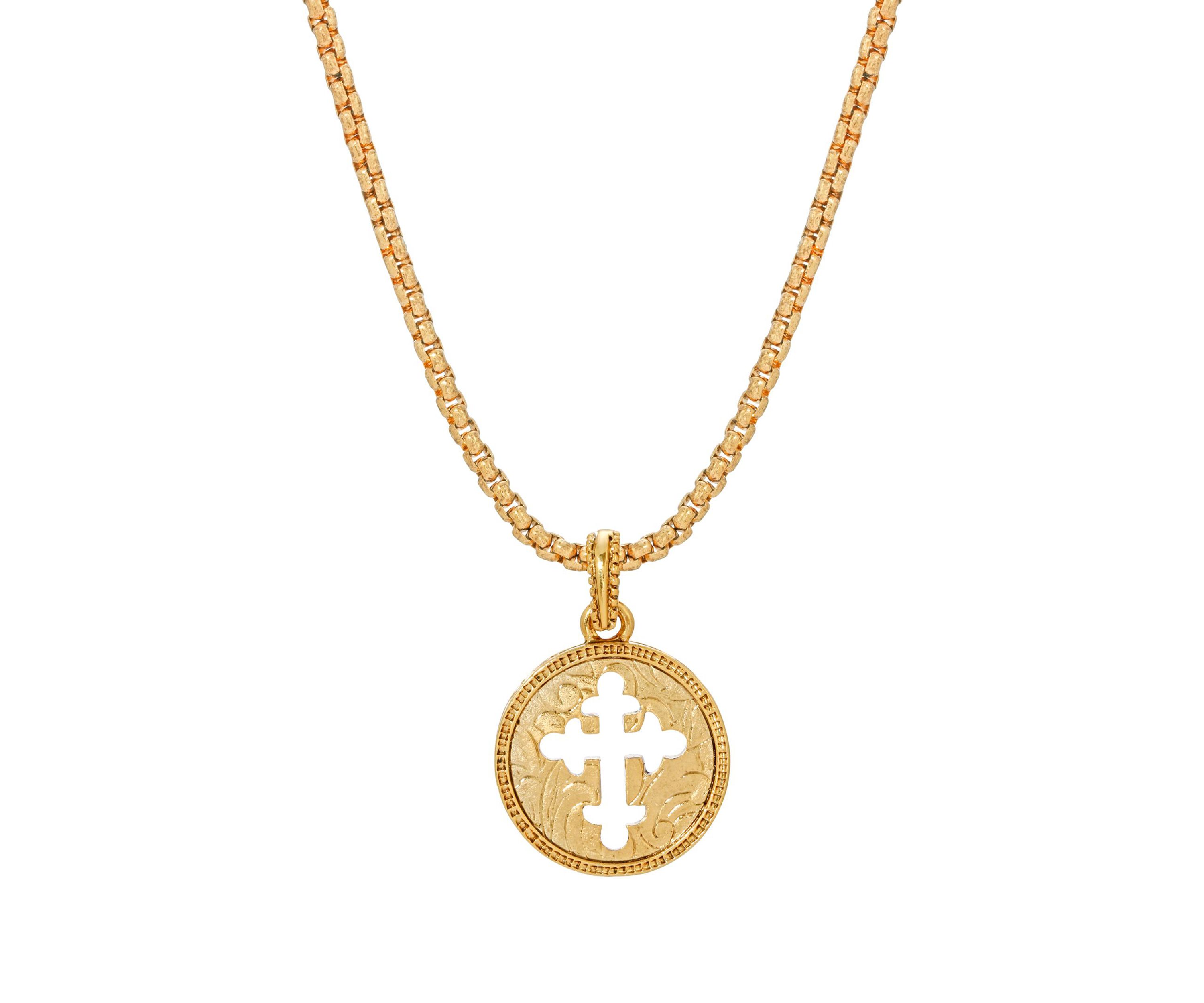 14K Gold-Dipped Coin Cross Necklace - 20"