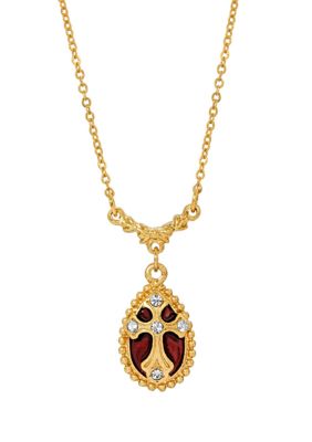 14K Gold-Dipped Crystal Red Enamel Cross Pendant Necklace - 16" Adj.