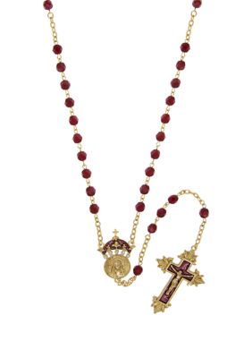 Symbols of Faith 14K Gold-Tone Red Bead and Enamel "King of Kings" Rosary
