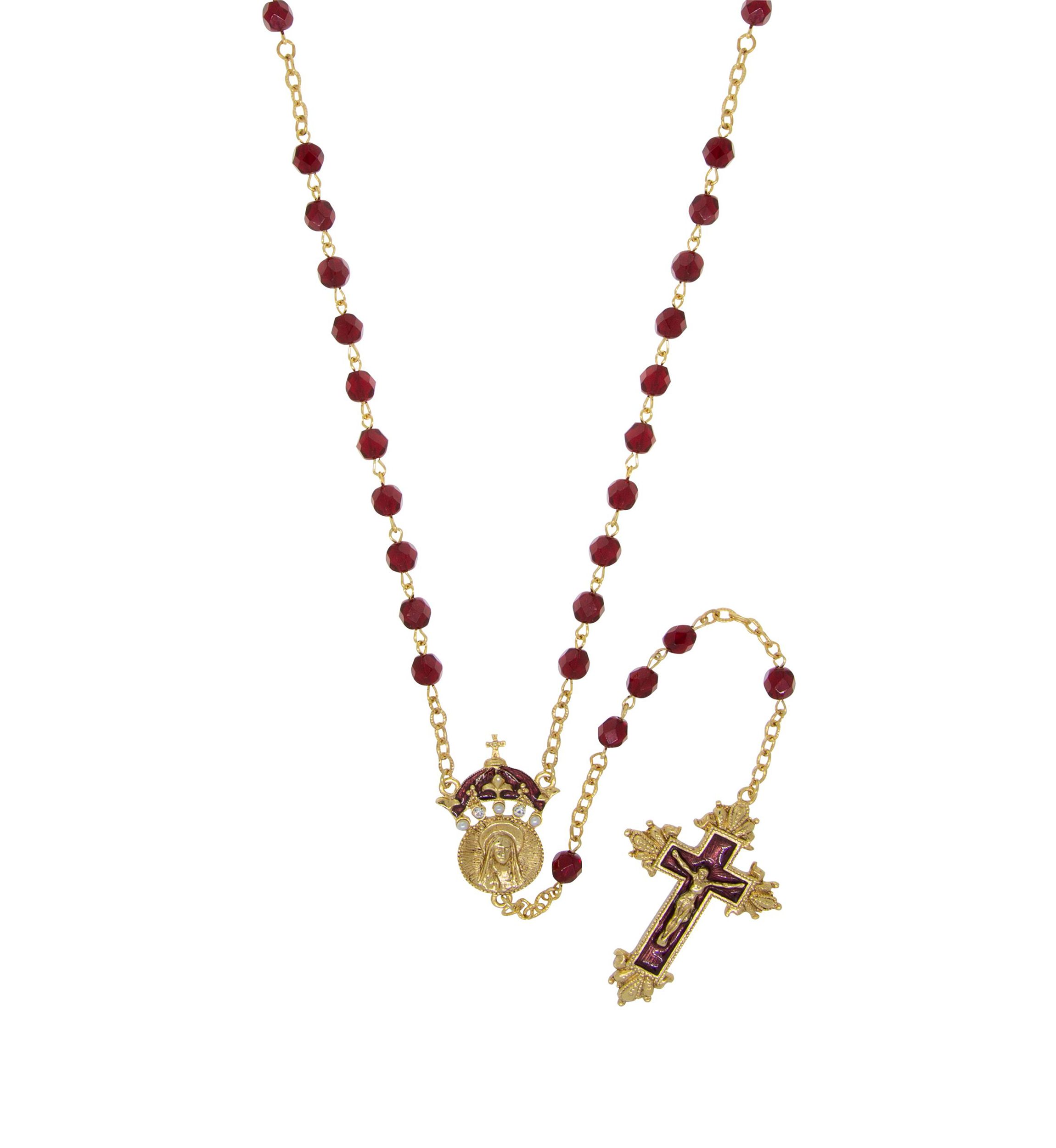 14K Gold-Tone Red Bead and Enamel "King of Kings" Rosary