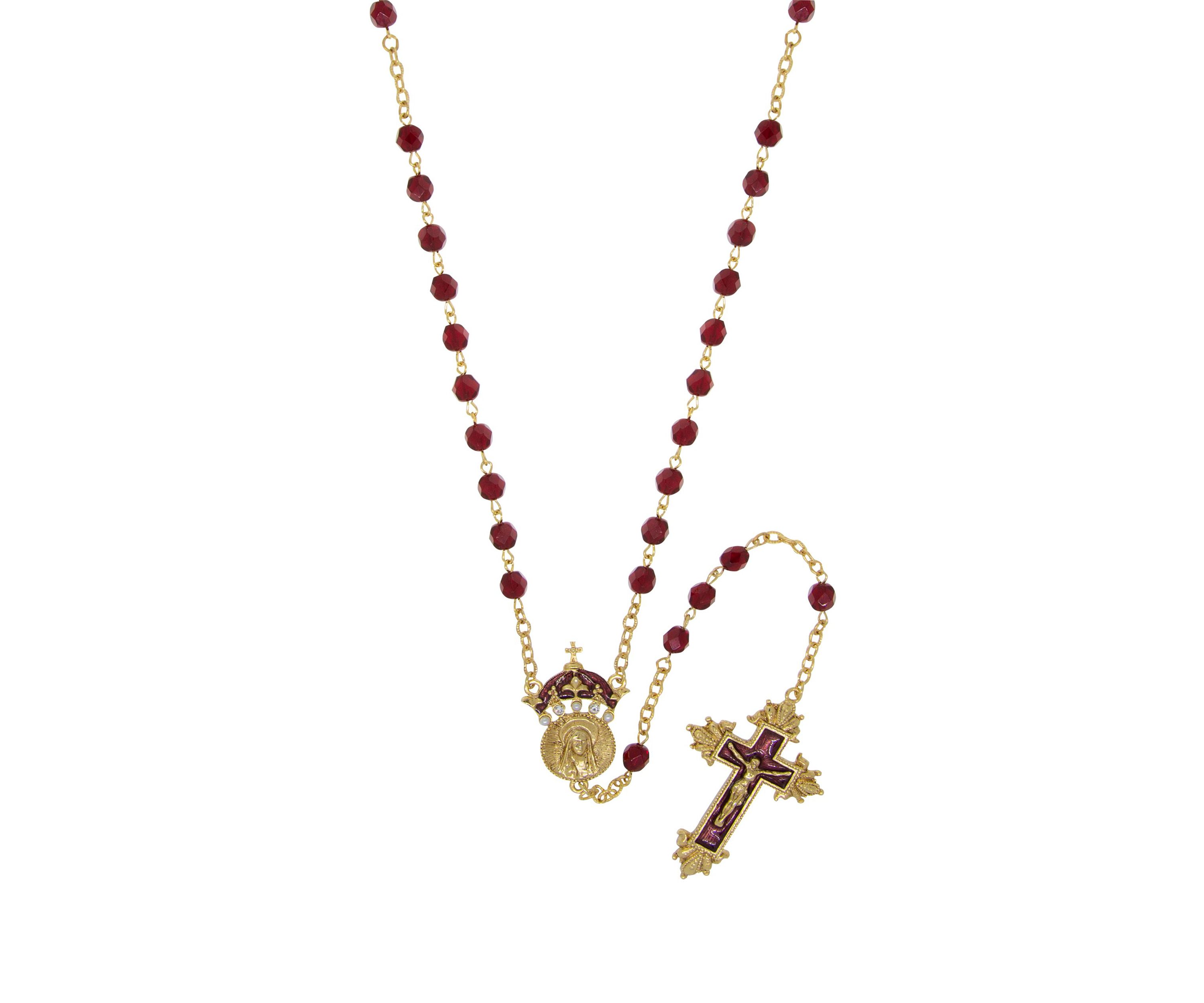 14K Gold-Tone Red Bead and Enamel "King of Kings" Rosary