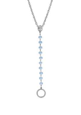 Silver-Tone Blue Beaded Mary Medallion Necklace/Eyeglass Holder - 16" Adj.