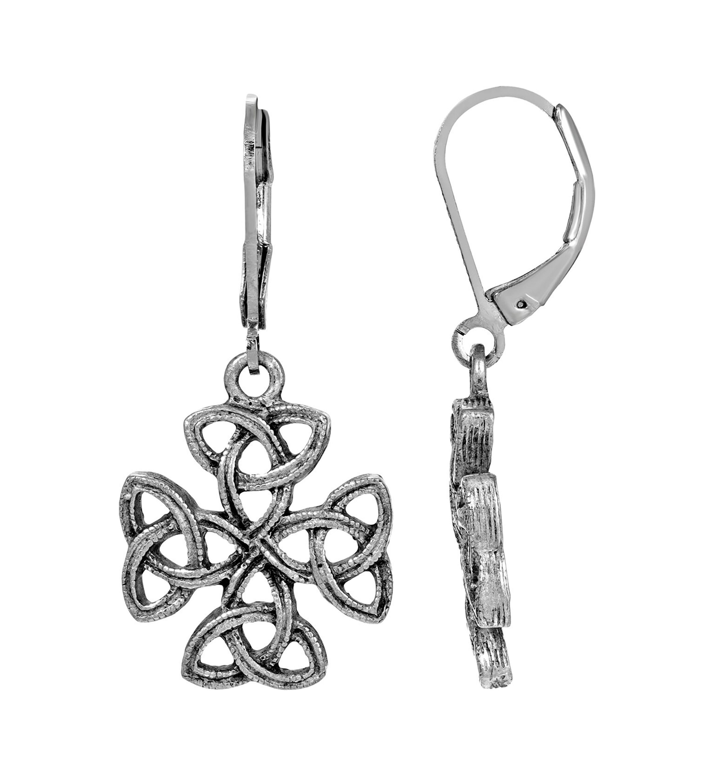 Silver Tone Celtic Trinity Cross Earrings