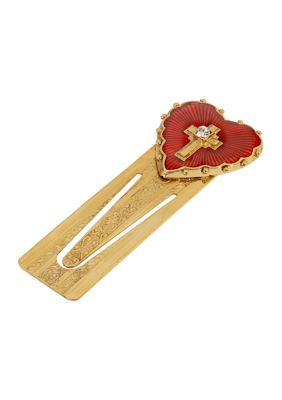 14K Gold-Dipped Red Enamel Heart and Cross Bookmark