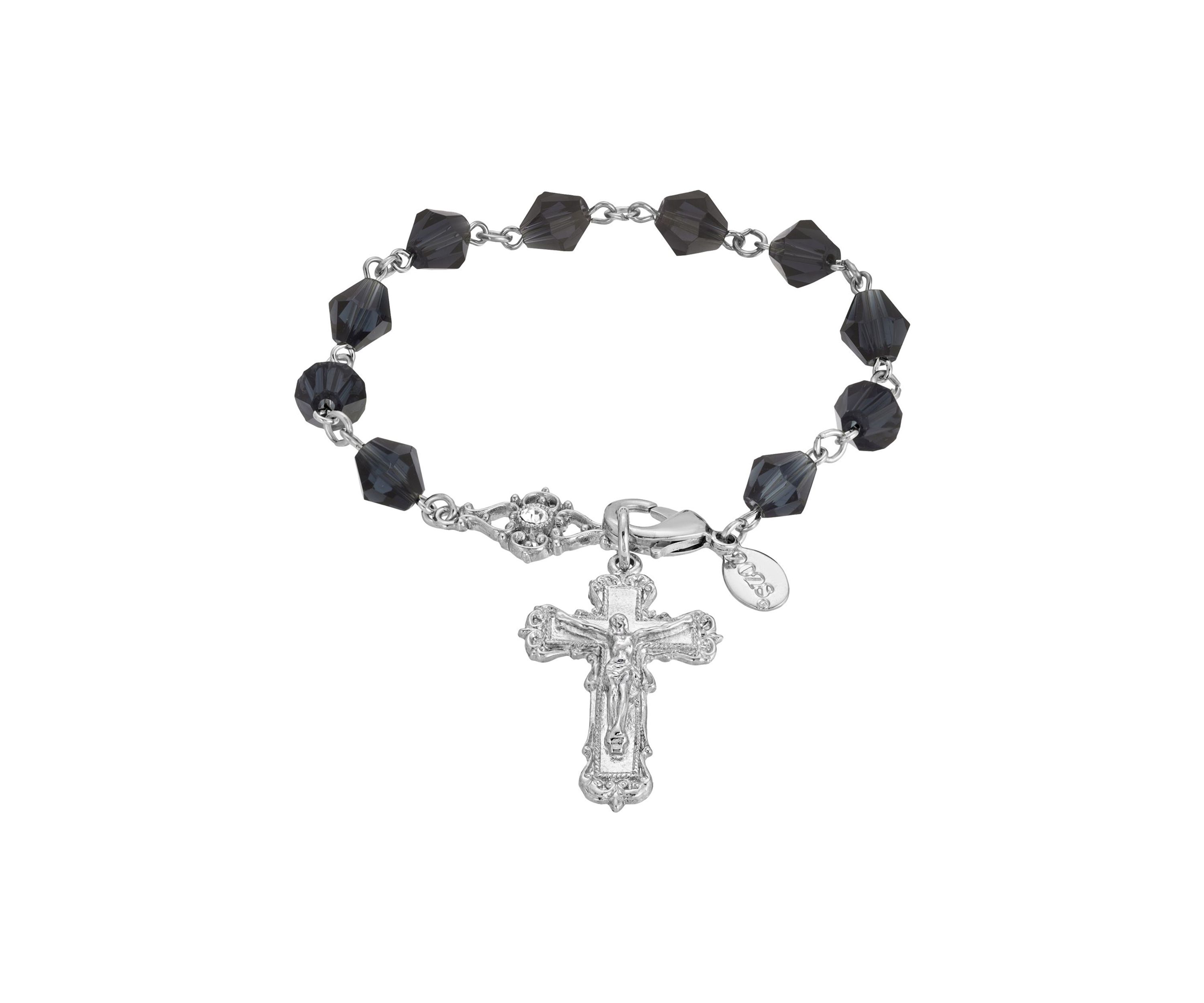 Silver-Tone Blue Crucifix Bracelet